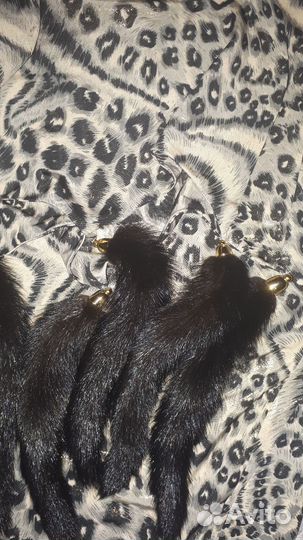 Палантин шарф леопардовый с норковыми хвостиками