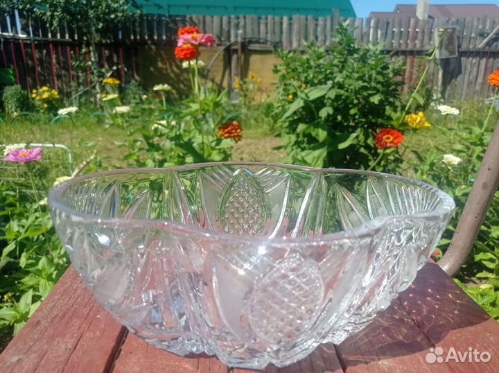 Хрустальная ваза/салатница лодочка большая СССР