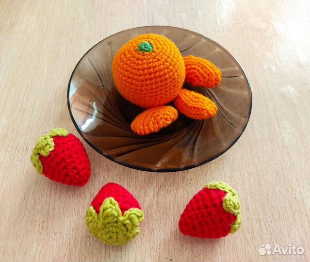 Вязаные овощи, фрукты, еда