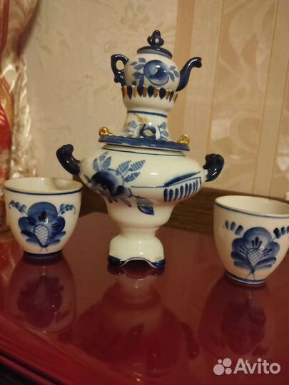 Гжель мини самовар с чайником