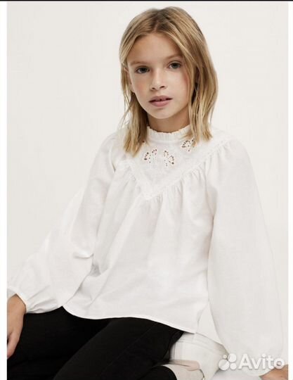 Блузка белая для девочек 152 см для школы Mango