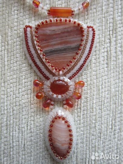 Кулон с агатом и сердоликом ручной работы