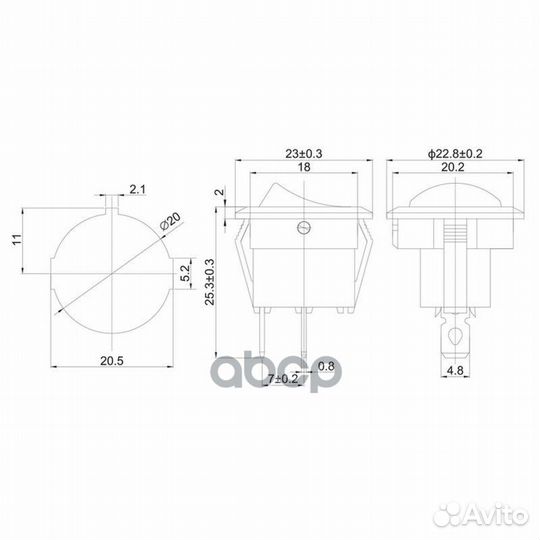 36-2550 выключатель клавишный круглый 250V 6А