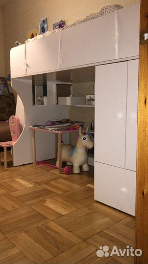 Детская кровать чердак+матрас+бортики