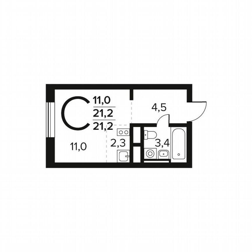 Квартира-студия, 21,2 м², 9/9 эт.