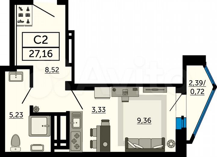 Квартира-студия, 27,2 м², 8/26 эт.