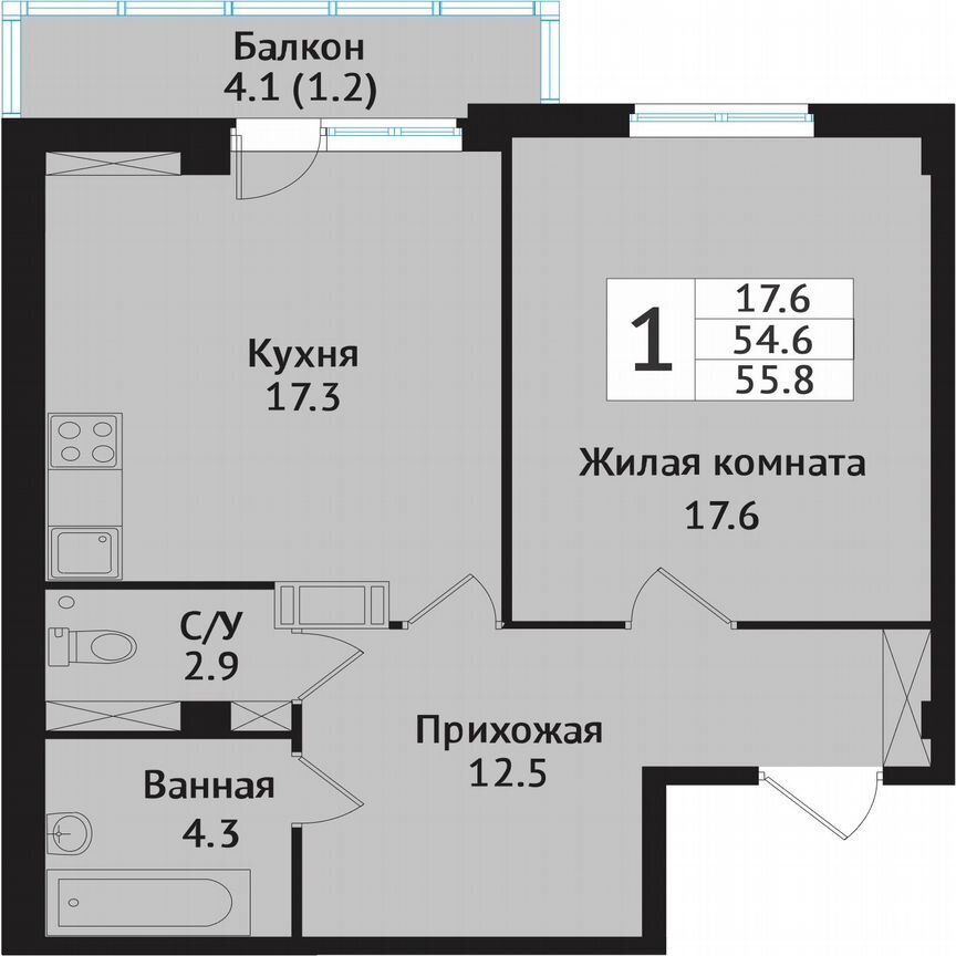1-к. квартира, 58,3 м², 9/10 эт.
