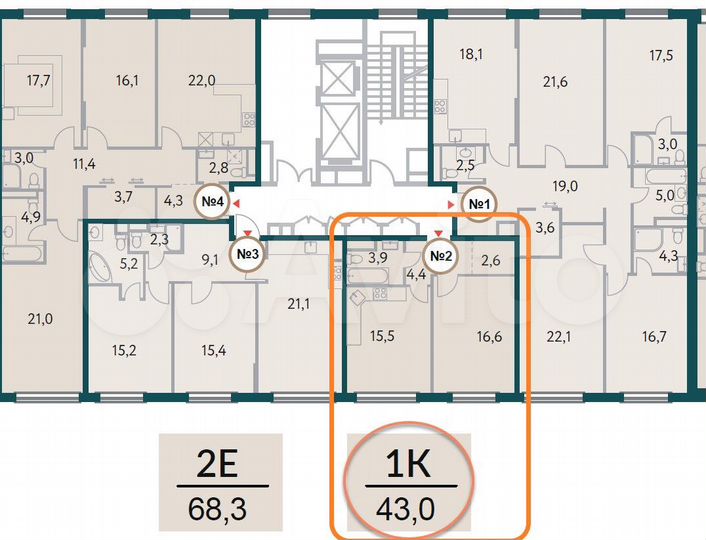1-к. квартира, 43 м², 4/13 эт.