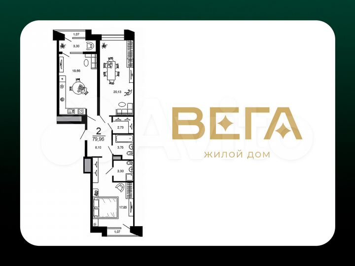 2-к. квартира, 79,2 м², 6/19 эт.