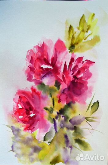 Картина акварелью цветы средний размер