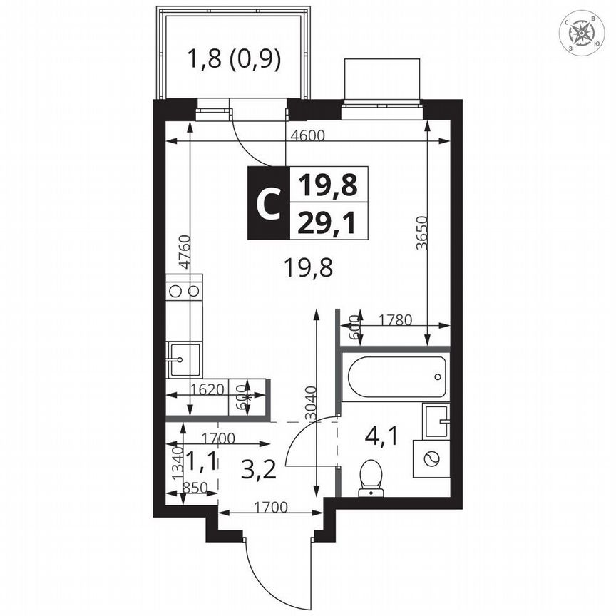 Квартира-студия, 29,1 м², 25/25 эт.
