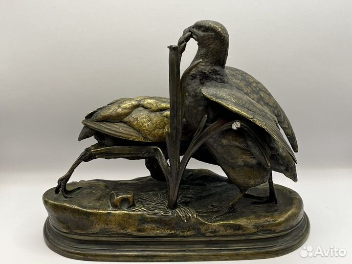 Статуэтка антикварная Птенцы, Муанье, бронза XIX в