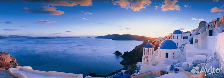 Фотообои (3,84м) панорама Санторини