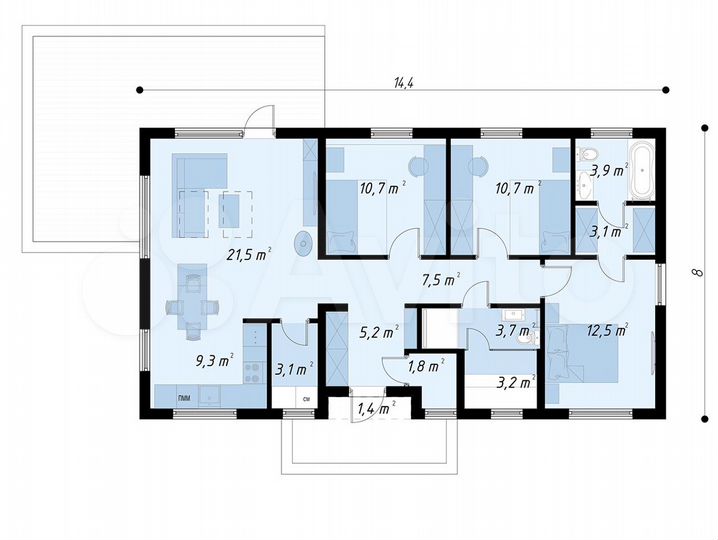 Дом 96 м² на участке 6 сот.