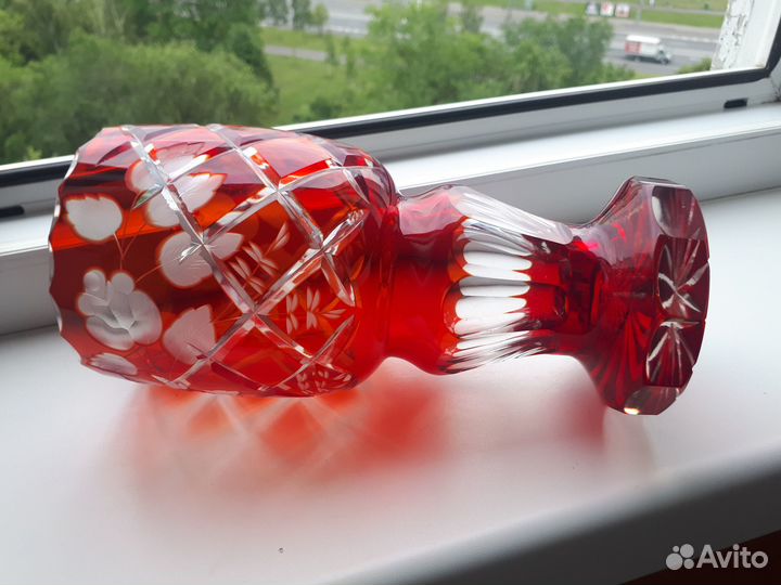 Ваза Кубок цветное стекло гравировка резьба