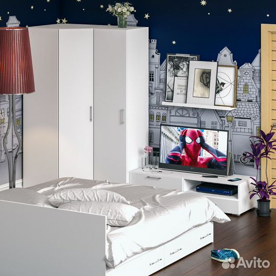 Мебель для спальни белая Стандарт № 4 Стандарт с кроватью 1800 с ящиками, цвет белый, спальное место