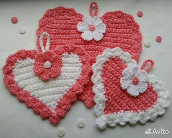 Прихватки-сердечки крючком