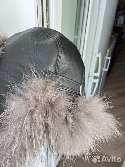 Женская ушанка, кожа/чернобурка, 58