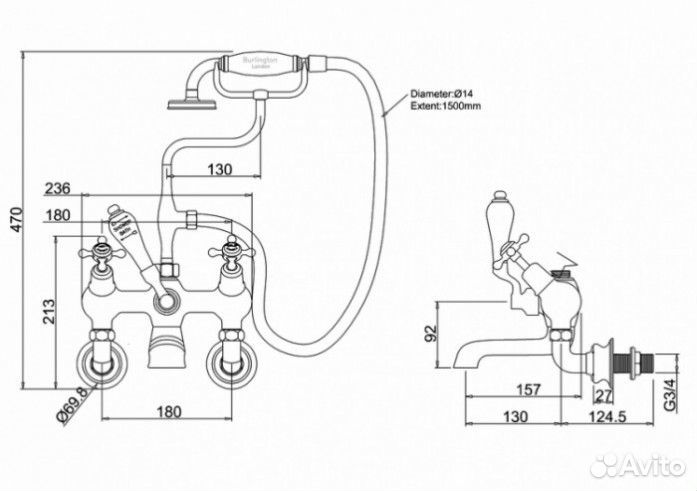 Смеситель для ванны Burlington Claremont Regent CLR21 BLA