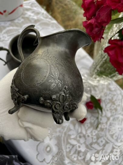 Оловянный набор сахарницы с молочницей