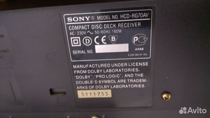 Музыкальный центр sony SS- RG 70 AV