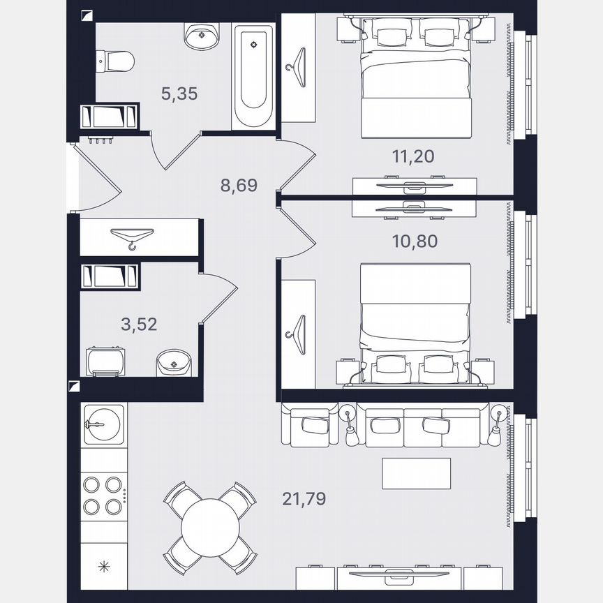 3-к. апартаменты, 61,4 м², 17/24 эт.