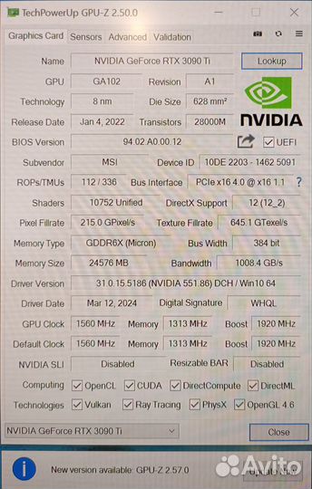 RTX 3090 Ti 24 GB MSI Gaming X Trio