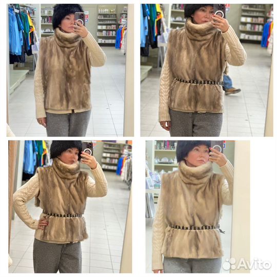 Норковая манишка серая натуральная