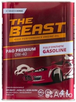 Beast Синт-ое мот.масло PAO premium 0W-40 (4л) THE