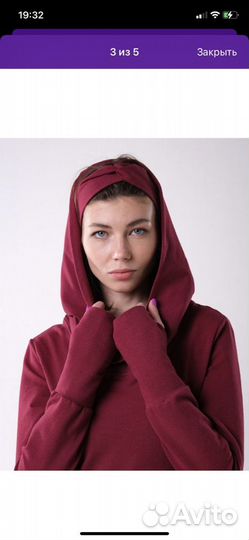 Повязка на голову бордовая с узлом