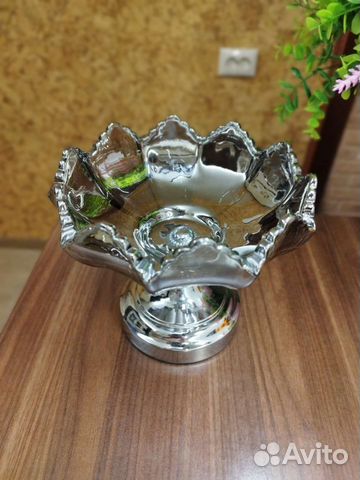 Конфетница на ножке, стекло, цвет серебро