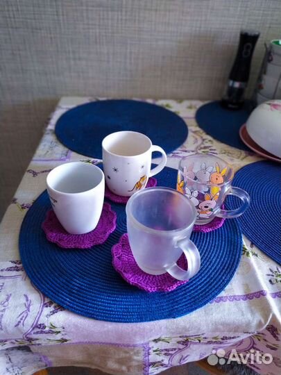 Вязаный набор подставок для бокалов