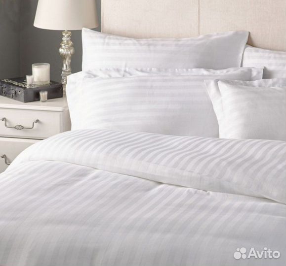 Белое постельное белье евро страйп-сатин