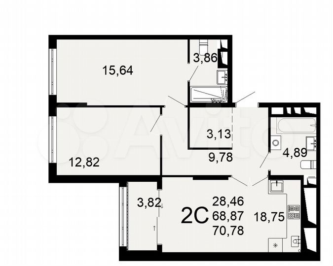 2-к. квартира, 70,8 м², 6/26 эт.