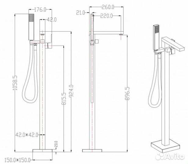 Смеситель напольный Groсenberg GB800BR