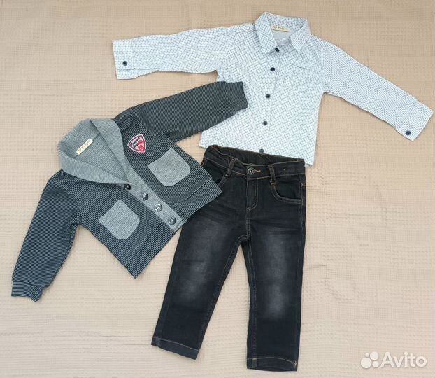 Комплект джинсы, рубашка, кардиган