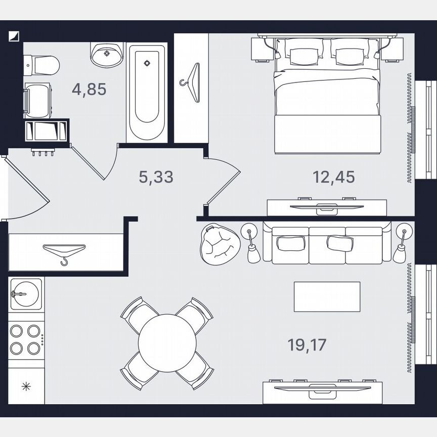 2-к. апартаменты, 41,8 м², 23/24 эт.