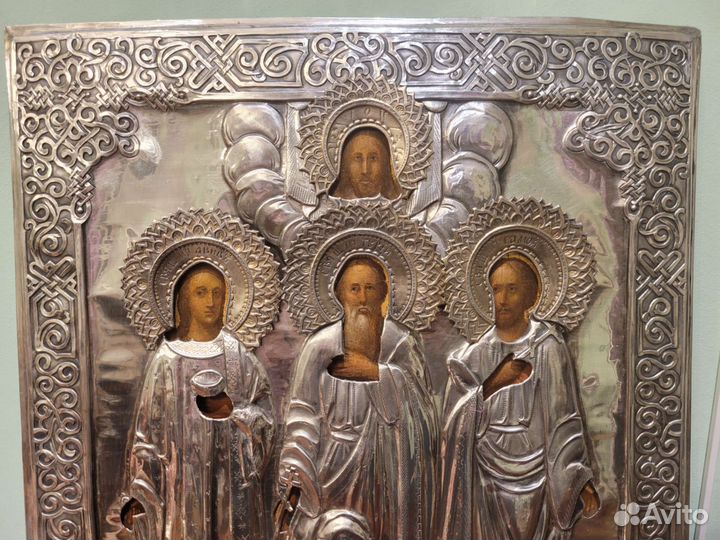 Старинная Икона Гурий Самон и Авив