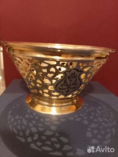 Серебряная ажурная конфетница ваза Кубачи