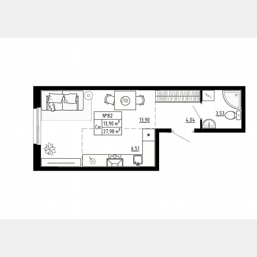 Квартира-студия, 28 м², 2/4 эт.