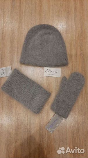 Новый комплект шапка, снуд, варежки