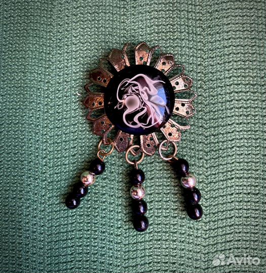 Винтажная брошь Цветок с подвесками СССР