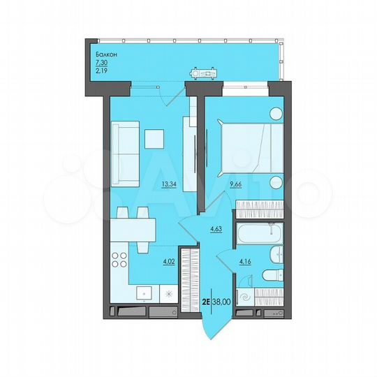 2-к. квартира, 38 м², 19/25 эт.