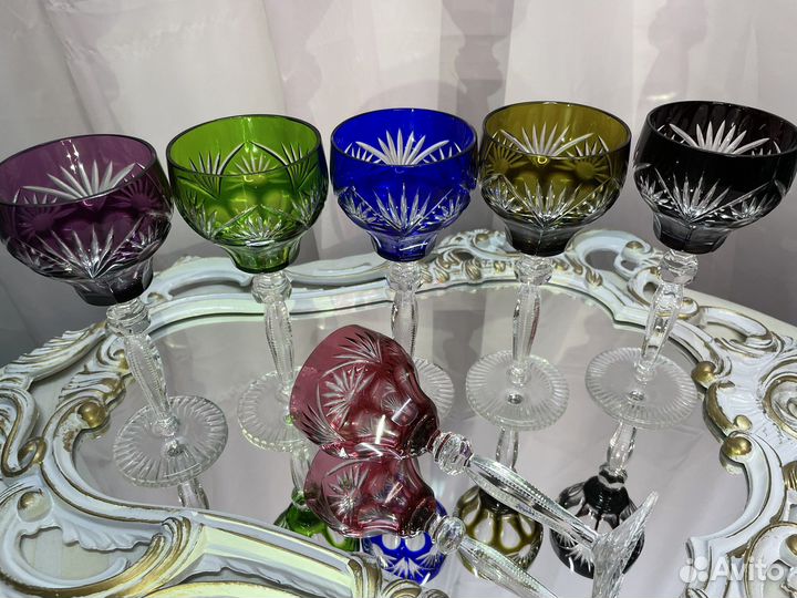 Старинные бокалы, цветной хрусталь 60-70гг