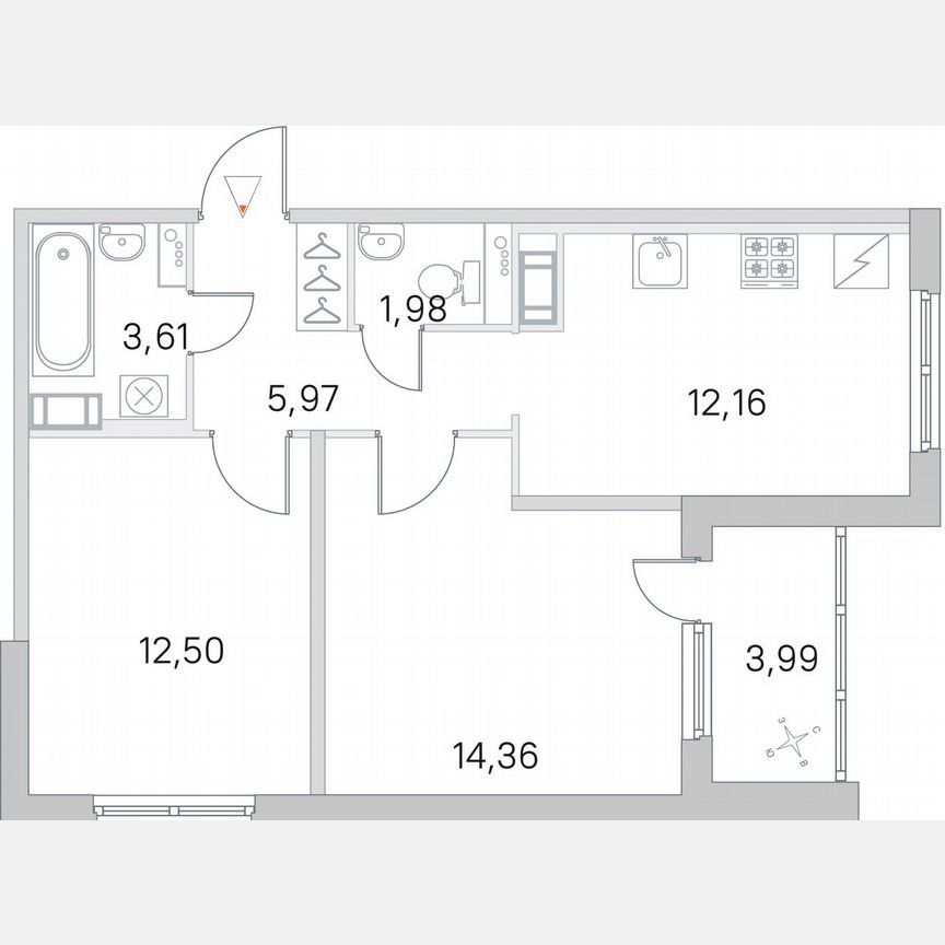 2-к. квартира, 52,6 м², 5/5 эт.