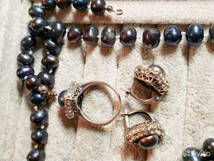 Черный жемчуг павлин комплект украшений