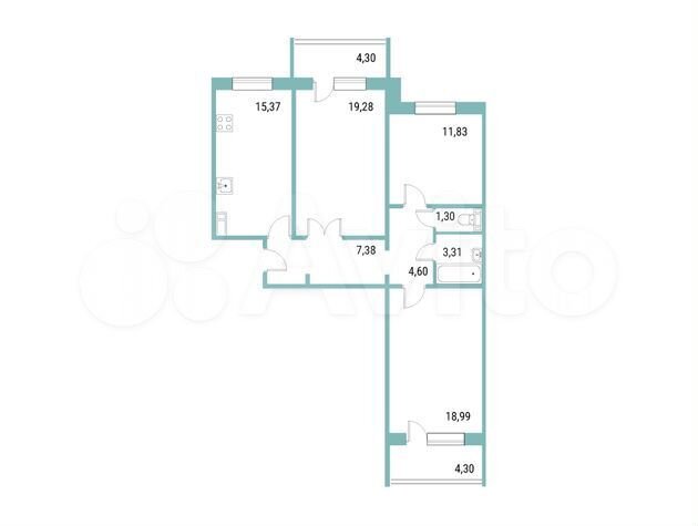 3-к. квартира, 82,1 м², 4/10 эт.