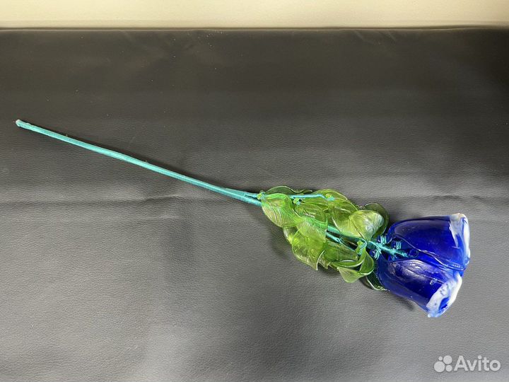 Роза Муранское стекло синяя 44,5 см винтажная