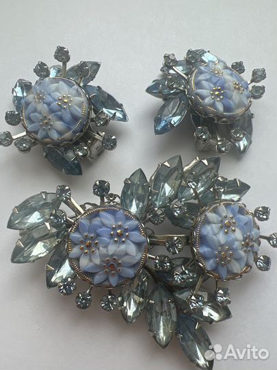 Набор брошь клипсы Judy Lee незабудки винтаж