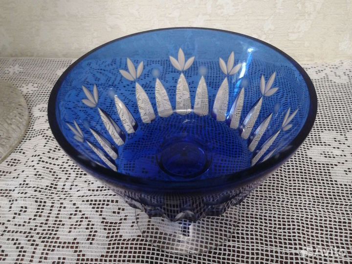 Рюмка вазочка синее стекло винтаж